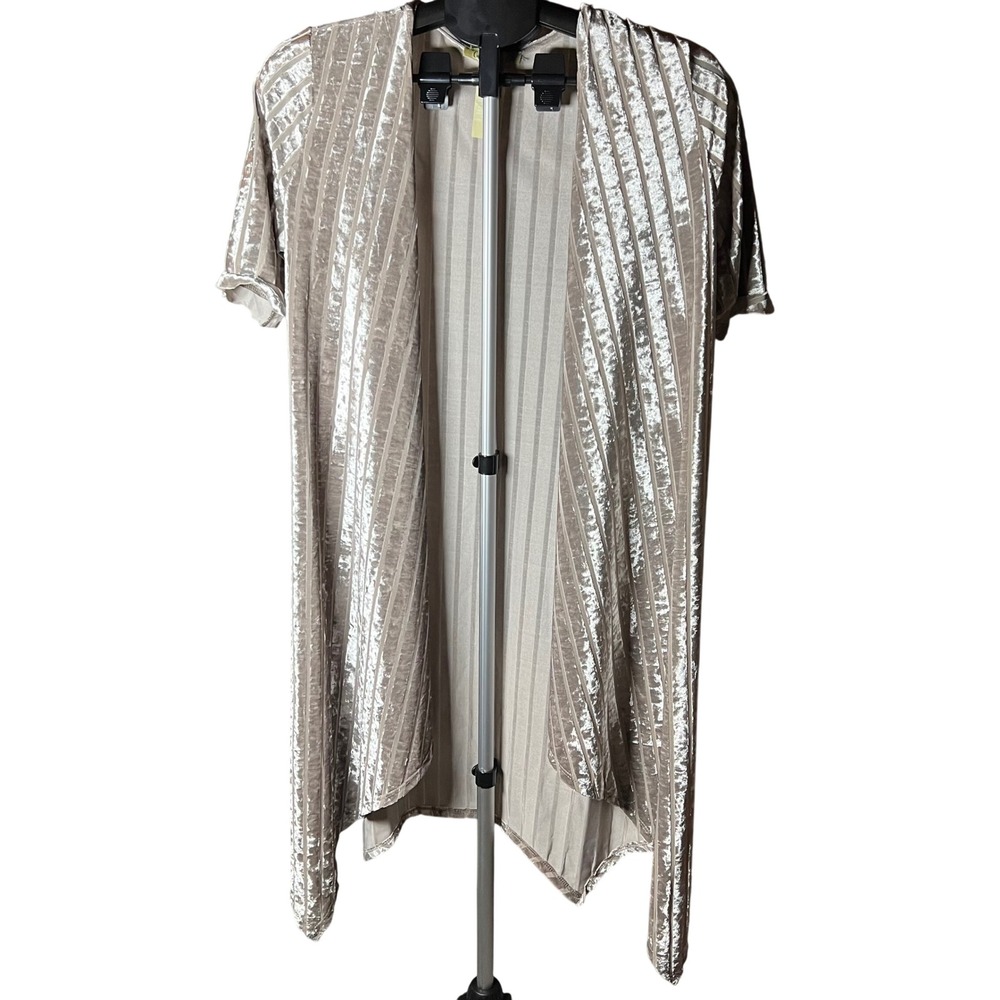 Camille & Co Womens Champagne Crushed Velvet Striped Open Cardigan MVTR0132 S